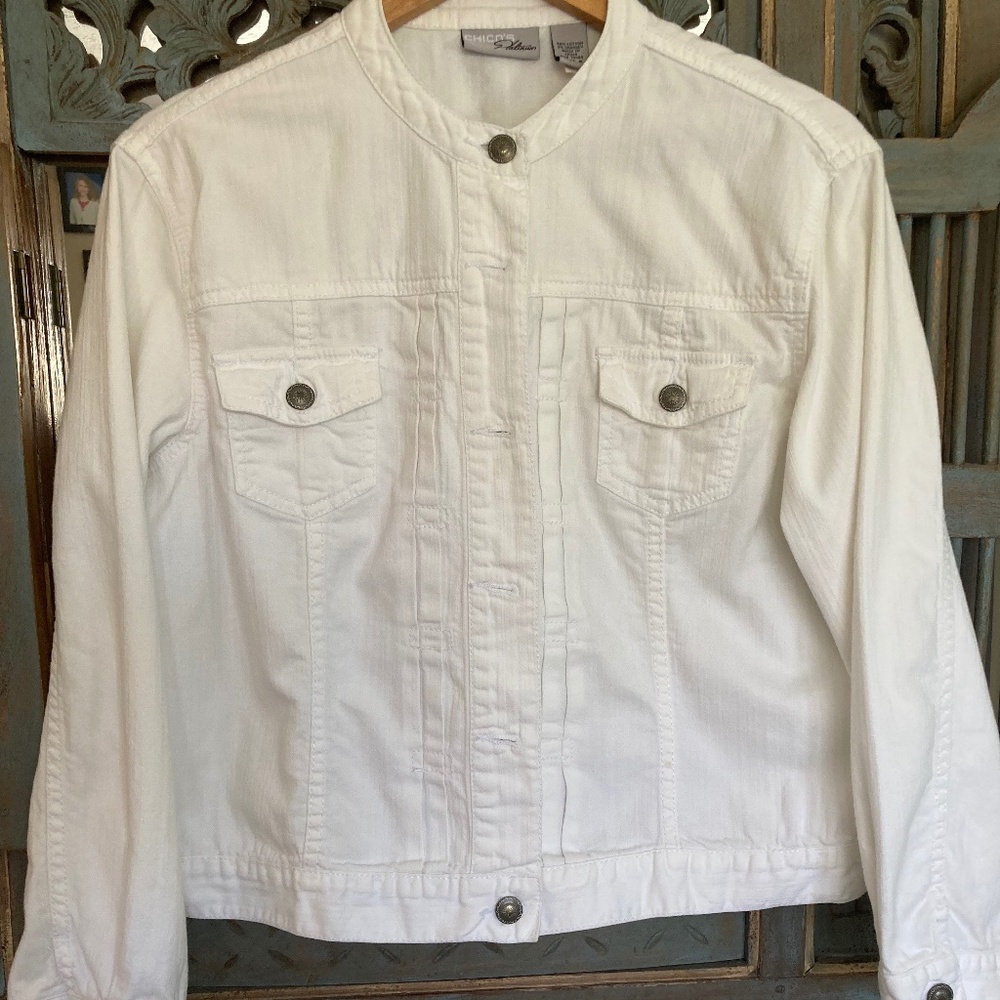 Chico's White Jean Jacket Classic Denim Style